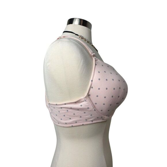 Cacique 44B T-Shirt Boost Plunge Bra Pink Polka Dot Padded Underwire Lace X Back - Picture 3 of 6